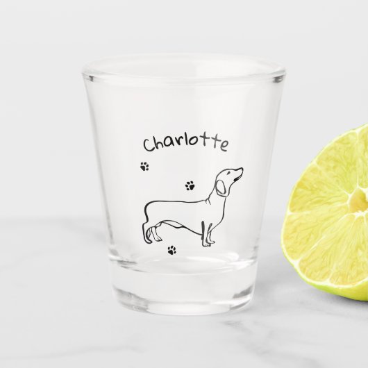 Minimalistische Dachshund Art - Jouw tekst, uw sti Shot Glas (Voorkant)