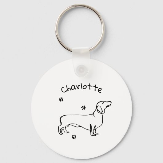 Minimalistische Dachshund Art - Jouw tekst, uw sti Sleutelhanger (Voorkant)