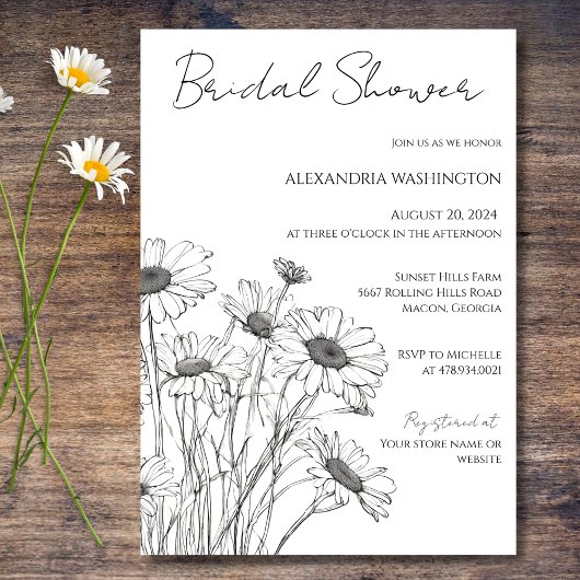 Minimalistische Daisy Bridal Shower uitnodiging