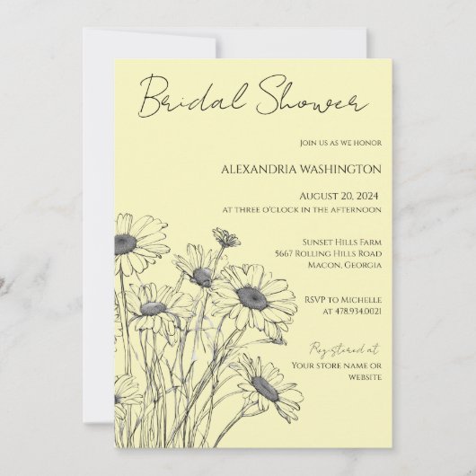 Minimalistische Daisy Bridal Shower uitnodiging (Voorkant)