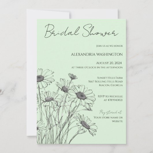 Minimalistische Daisy Bridal Shower uitnodiging (Voorkant)