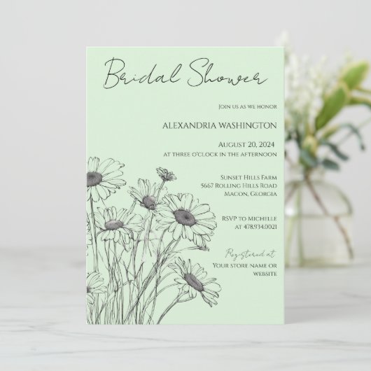 Minimalistische Daisy Bridal Shower uitnodiging (Staand voorkant)