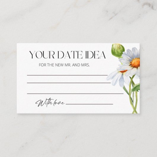 Minimalistische Daisy Date nachtideeën. Datumpot Informatiekaartje (Voorkant)