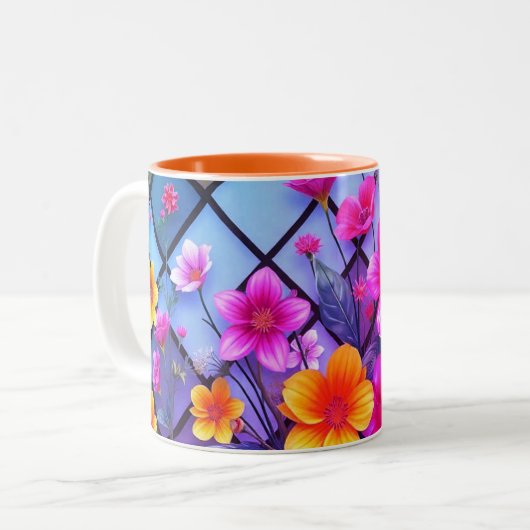 Minimalistische Daisy-Mok met pastelbloemblaadjes  Tweekleurige Koffiemok (Voorkant links)