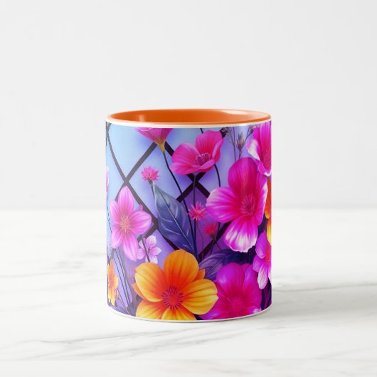 Minimalistische Daisy-Mok met pastelbloemblaadjes  Tweekleurige Koffiemok (Center)