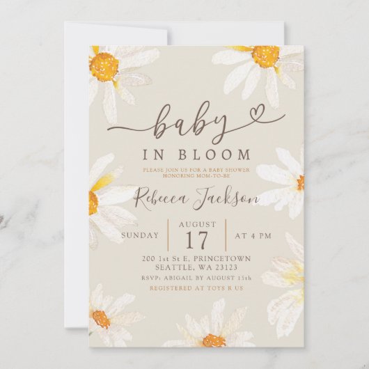 Minimalistische Daisy Summer Baby in Bloom Baby sh Kaart (Voorkant)