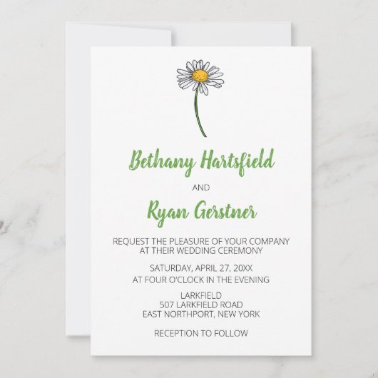 Minimalistische Daisy Wedding Kaart (Voorkant)