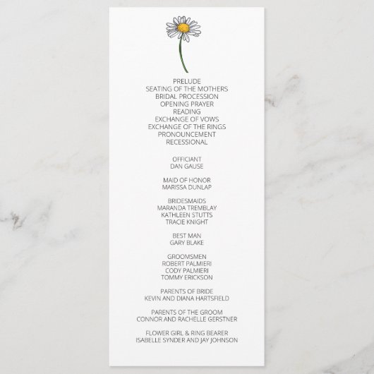 Minimalistische Daisy Wedding Programma Programmakaart (Voorkant)