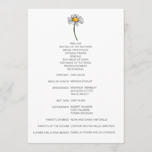 Minimalistische Daisy Wedding Programma Programmakaart (Voorkant)
