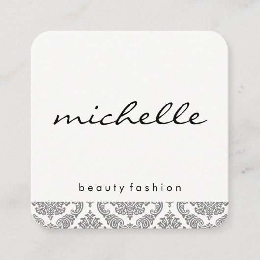 Minimalistische damascener accent cursieve tekst vierkante visitekaartje (Voorkant)