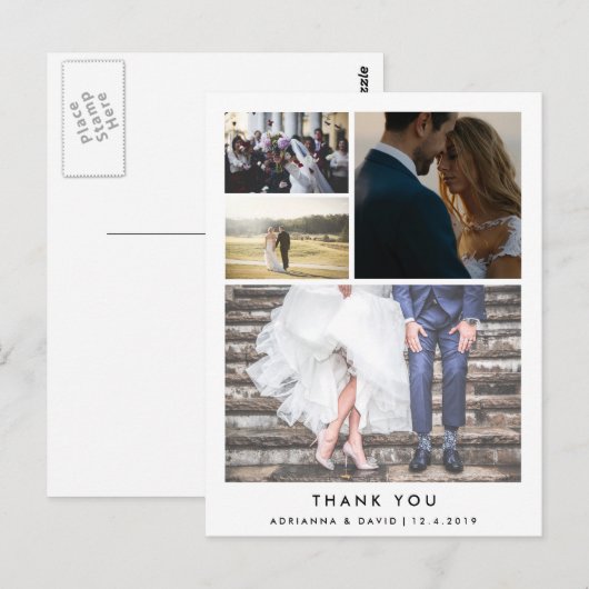 Minimalistische dank | Vier koppel foto bruiloft Briefkaart (Voorkant / Achterkant)