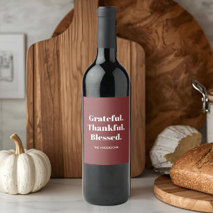 Minimalistische dankbare dankbare Thanksgiving Wijn Etiket