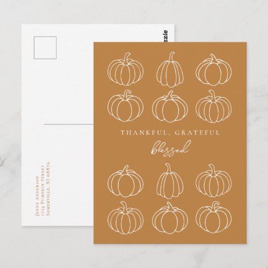 Minimalistische Dankbare Gezegende Pompoenen Herfs Briefkaart (Voorkant / Achterkant)