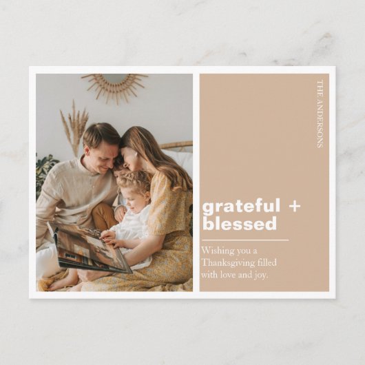 Minimalistische dankbare + gezegende Thanksgiving Briefkaart (Voorkant)