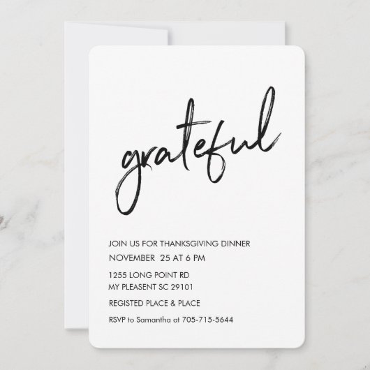 Minimalistische Dankbare Thanksgiving Diner Kaart (Voorkant)