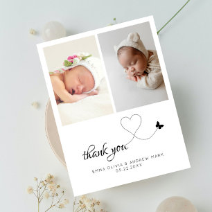 Minimalistische Dankjewel 2 Foto Tweeling Baby Sho Briefkaart