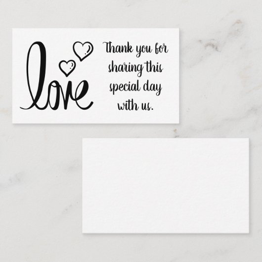 Minimalistische Dankjewel Bruiloft Liefde Bruidsfe Plaatskaartje (Voorkant / Achterkant)