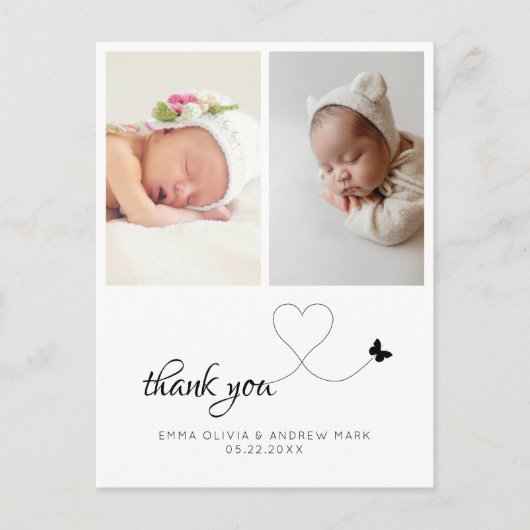 Minimalistische Dankjewels voor Tweeling Babyshowe Briefkaart (Voorkant)