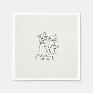 Minimalistische dansende bruid en bruidegom lijn i servet