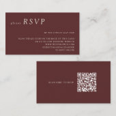 Minimalistische Dark Bourgondische bruiloft QR-cod Informatiekaartje (Voorkant / Achterkant)