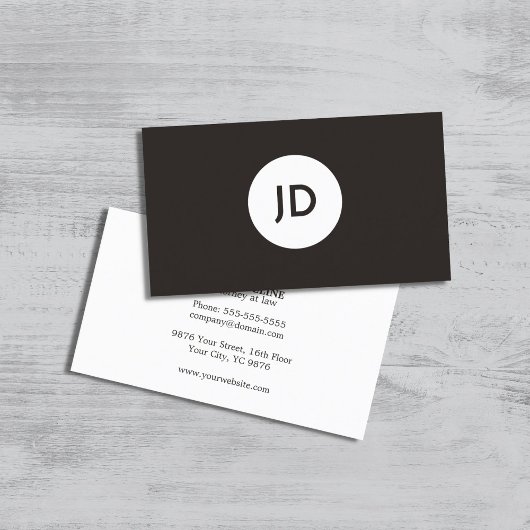 Minimalistische Dark Gray White Monogram Attorney Visitekaartje