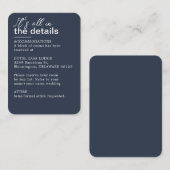 Minimalistische Dark Navy Blue Wedding Details Informatiekaartje (Voorkant / Achterkant)