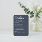 Minimalistische Dark Navy Blue Wedding Details Informatiekaartje (Staand voorkant)