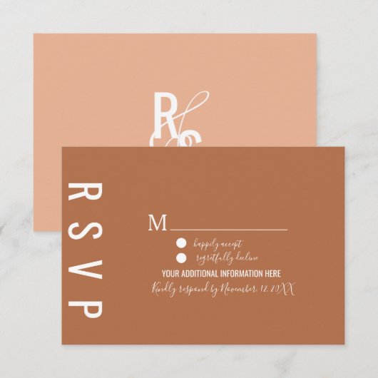 Minimalistische Dark Terracotta Bohemian RSVP Kaart (Voorkant / Achterkant)