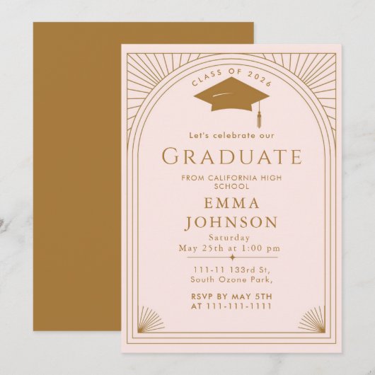 Minimalistische Deco Chique Graduation Party Kaart (Voorkant / Achterkant)