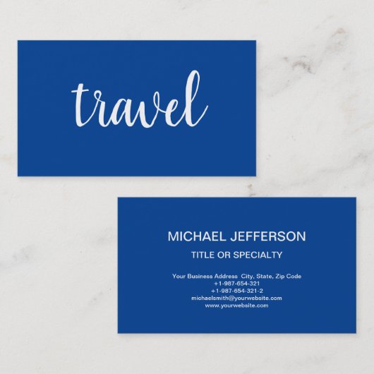 Minimalistische Deep Blue Modern Plain Travel Agen Visitekaartje (Voorkant / Achterkant)