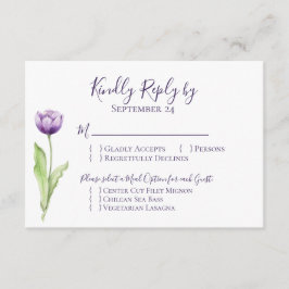 Minimalistische Deep Paarse Single Tulip bruiloft  RSVP Kaartje