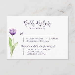 Minimalistische Deep Paarse Single Tulip bruiloft  RSVP Kaartje