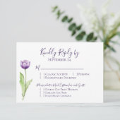 Minimalistische Deep Paarse Single Tulip bruiloft  RSVP Kaartje (Staand voorkant)
