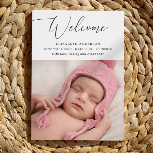 Minimalistische delicate elegante script baby gebo aankondiging