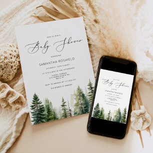 Minimalistische dennenbomen in het bos Baby shower Kaart