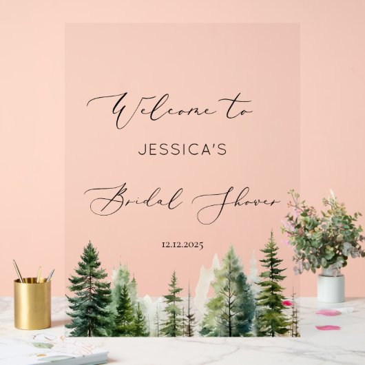 Minimalistische dennenboom bos vrijgezellenfeest W Acryl Bord (Huwelijk)