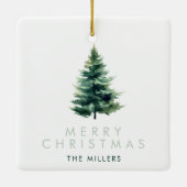 Minimalistische dennenboom groene kerstvakantie keramisch ornament (Achterkant)