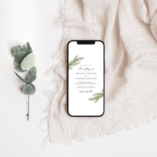 Minimalistische dennenboom tak winter bruiloft kaart