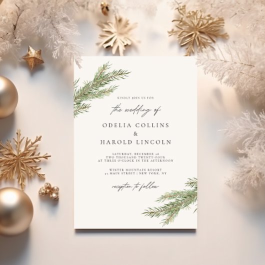 Minimalistische dennenboomtak Winter bruiloft QR-c Kaart