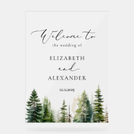 Minimalistische dennenbos bruiloft Welkom Acryl Bord