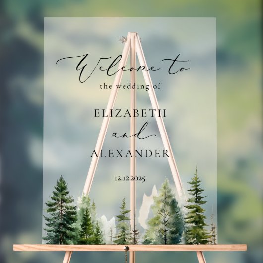 Minimalistische dennenbos bruiloft Welkom Acryl Bord (Neutraal)