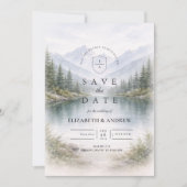 Minimalistische dennenbos landschap bruiloft save the date (Voorkant)