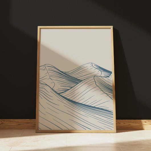 Minimalistische Desert Line Art Landschapstekening Poster