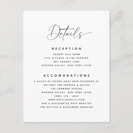 Minimalistische Details QR Code Bruiloft Behuizing Informatiekaartje (Voorkant)