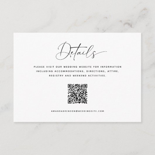 Minimalistische details QR-code bruiloft Informatiekaartje (Voorkant)