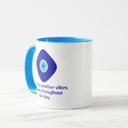 Minimalistische Diamond Blue Evil Eye Positieve Vi Mok (Voorkant links)