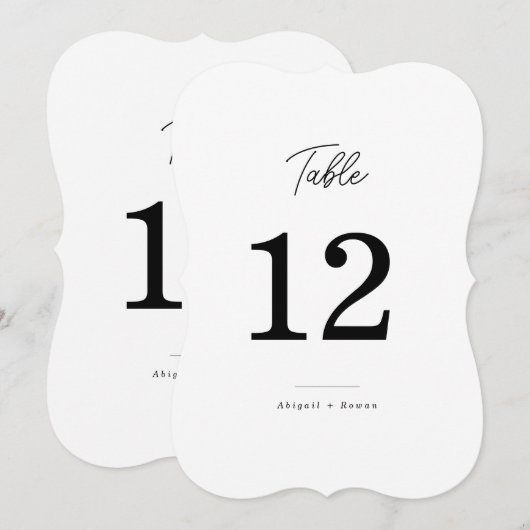 Minimalistische Die Cut Script Trouwtafel Nummer Kaart (Voorkant / Achterkant)