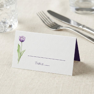 Minimalistische Diep Paarse Tulp Bruiloftsreceptie Plaatskaartje