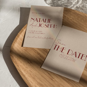 Minimalistische Diep Rode Ivoren Whimsical Retro B Save The Date