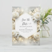 Minimalistische digitale witte rozen bruiloft save the date (Staand voorkant)